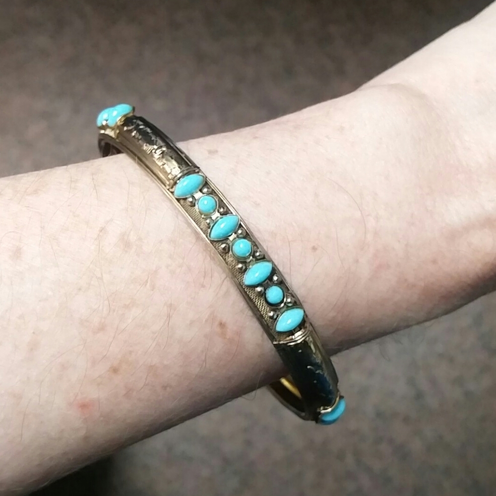 3 piece set, Earring necklace bracelet gold and turquoise - Picture 5 of 5